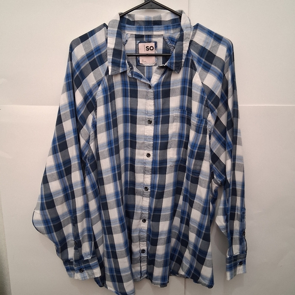 🔵SO Oversize Women's Blue and White Plaid Button Down Shirt - Picture 1 of 7